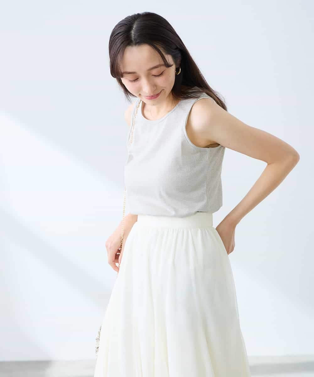 K3KGD08019 a.v.v Elmi(アー・ヴェ・ヴェ) 【低身長サイズ】【前後2WAY】ラメタンクトップ ベージュ