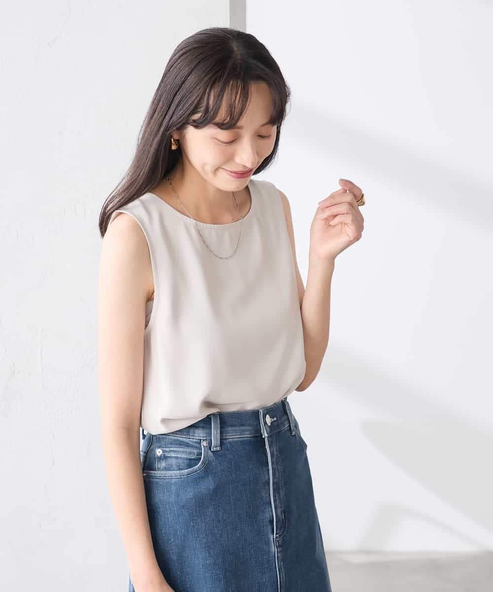 K3KGD10024 a.v.v Elmi(アー・ヴェ・ヴェ) 【低身長サイズ】【イージーケア】ラウンドヘムロングタンクトップ グレージュ