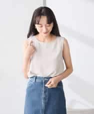 K3KGD10024 a.v.v Elmi(アー・ヴェ・ヴェ) 【低身長サイズ】【イージーケア】ラウンドヘムロングタンクトップ グレージュ