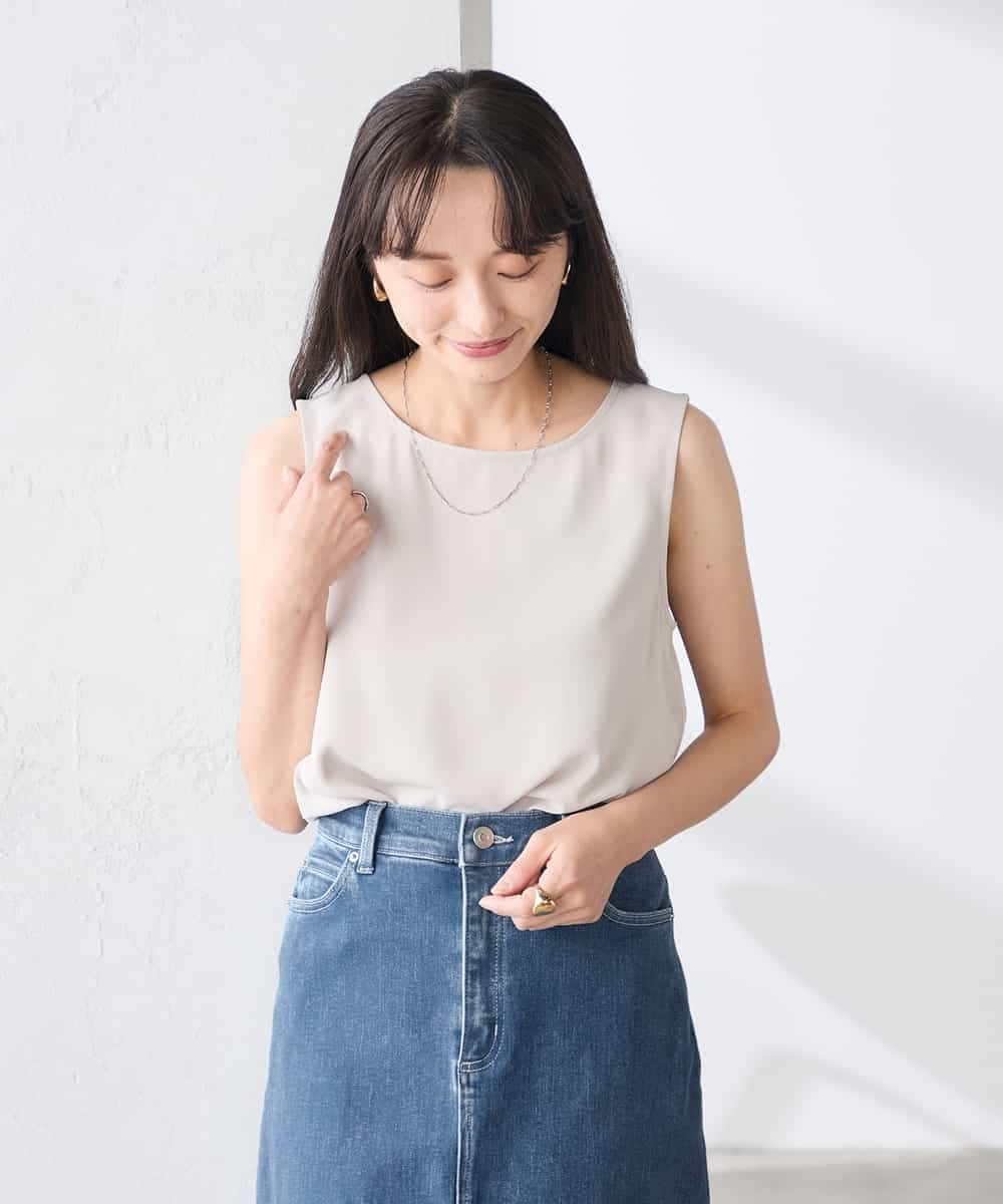 K3KGD10024 a.v.v Elmi(アー・ヴェ・ヴェ) 【低身長サイズ】【イージーケア】ラウンドヘムロングタンクトップ グレージュ