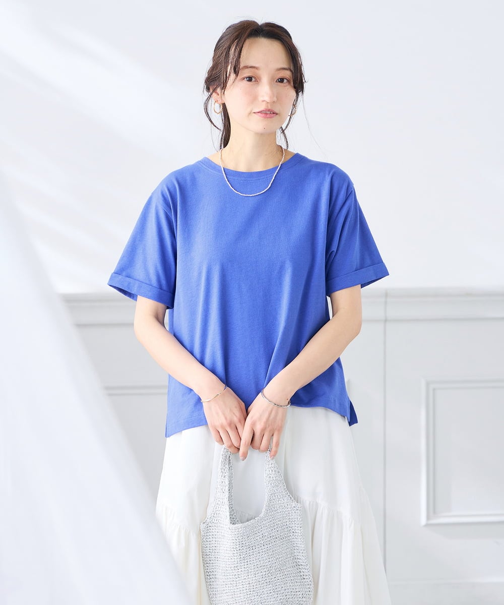 K3KGD30024 a.v.v Elmi(アー・ヴェ・ヴェ) 【低身長サイズ】ロールアップハーフスリーブTシャツ【接触冷感/UVカット/コットン100%】 ライトイエロー