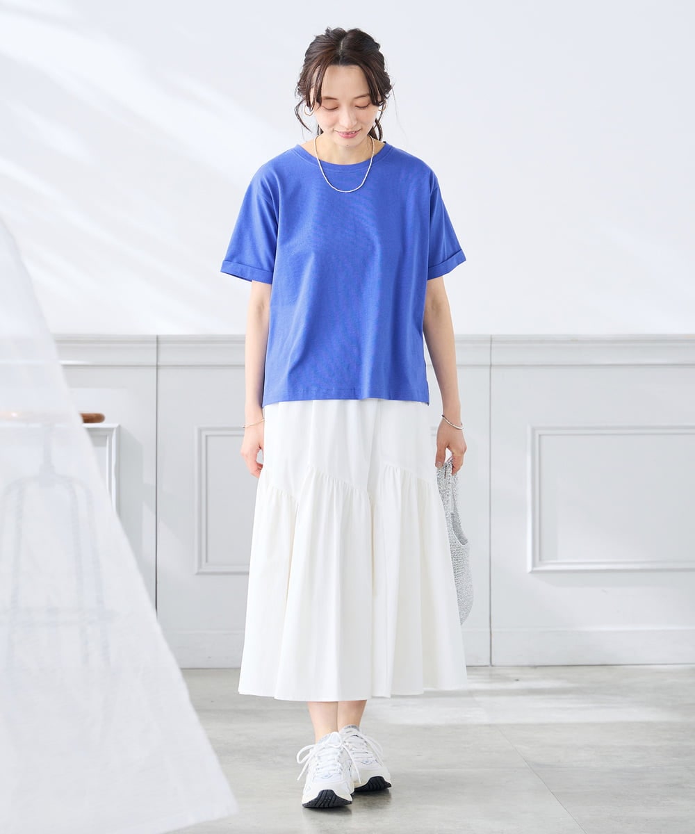 K3KGD30024 a.v.v Elmi(アー・ヴェ・ヴェ) 【低身長サイズ】ロールアップハーフスリーブTシャツ【接触冷感/UVカット/コットン100%】 ライトイエロー