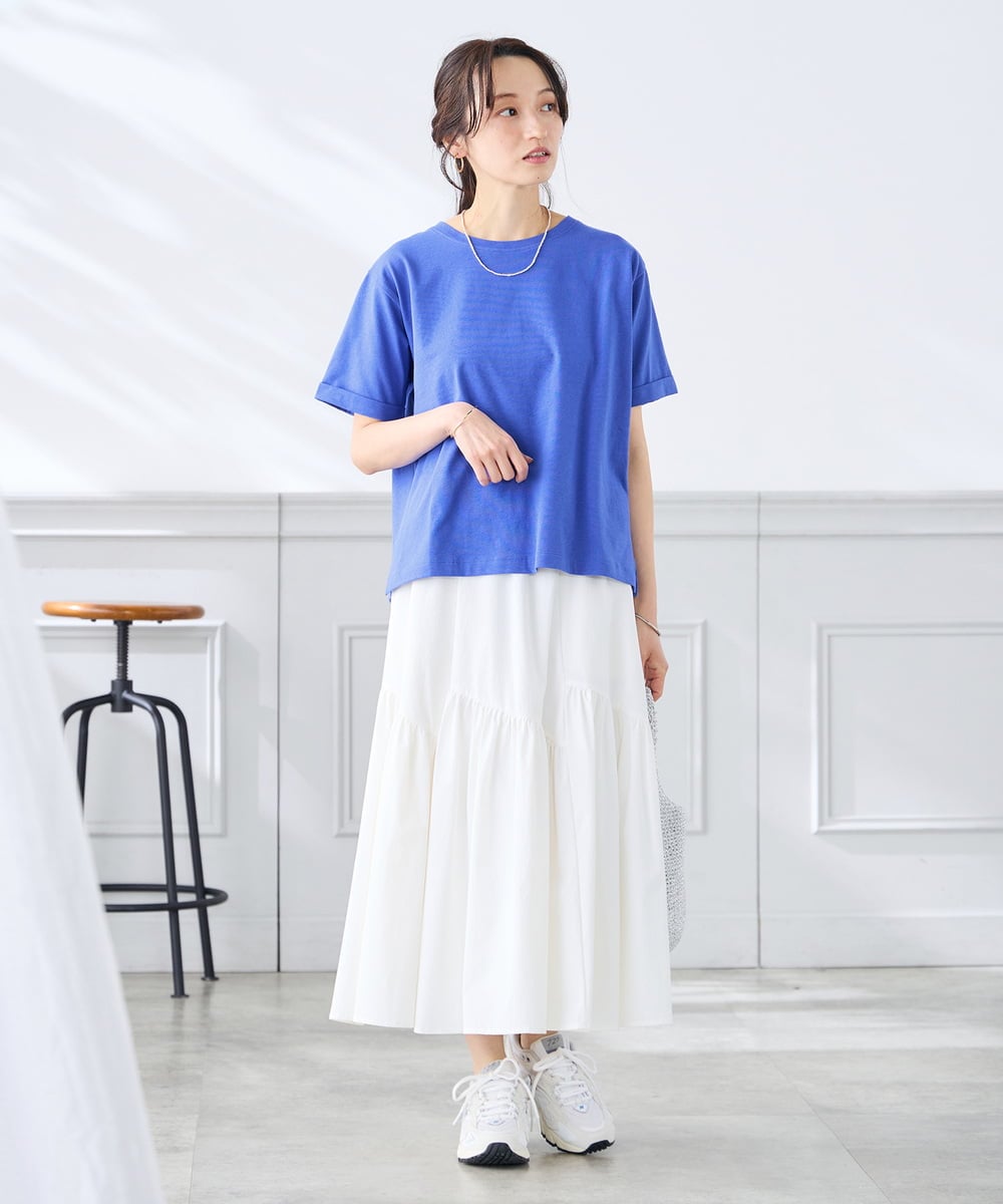 K3KGD30024 a.v.v Elmi(アー・ヴェ・ヴェ) 【低身長サイズ】ロールアップハーフスリーブTシャツ【接触冷感/UVカット/コットン100%】 ライトイエロー