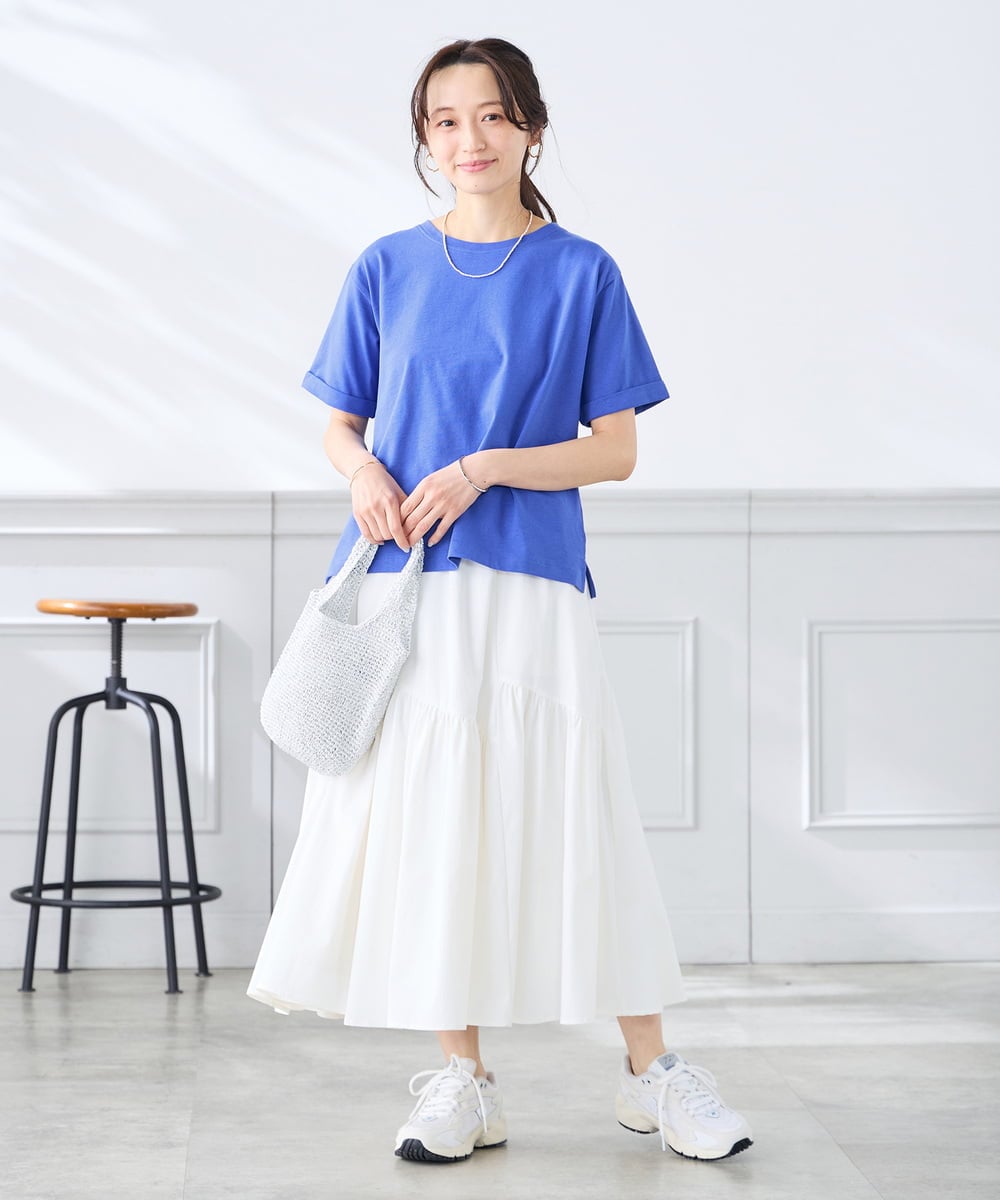 K3KGD30024 a.v.v Elmi(アー・ヴェ・ヴェ) 【低身長サイズ】ロールアップハーフスリーブTシャツ【接触冷感/UVカット/コットン100%】 ライトイエロー