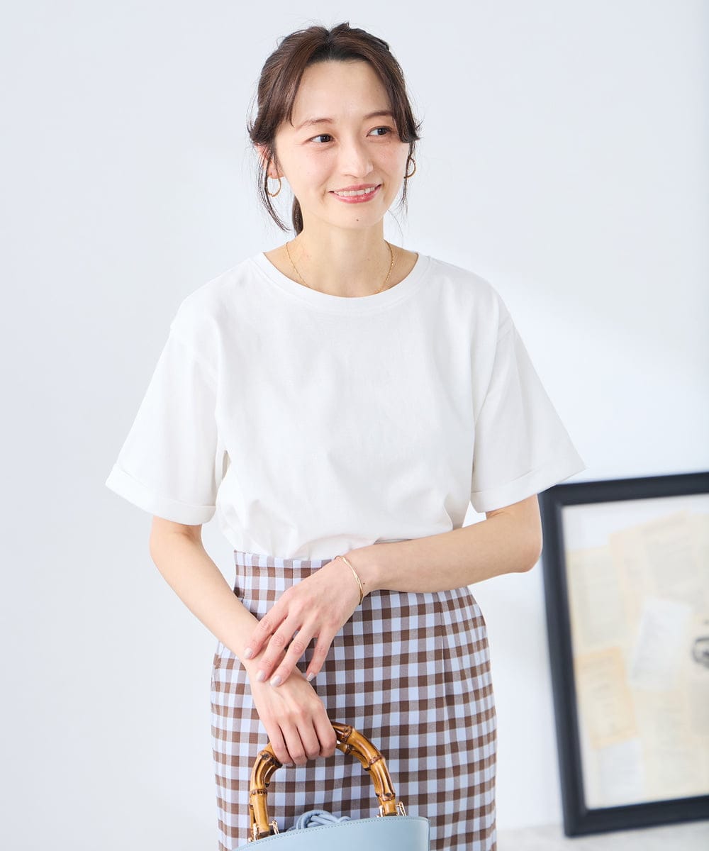 K3KGD30024 a.v.v Elmi(アー・ヴェ・ヴェ) 【低身長サイズ】ロールアップハーフスリーブTシャツ【接触冷感/UVカット/コットン100%】 ライトイエロー