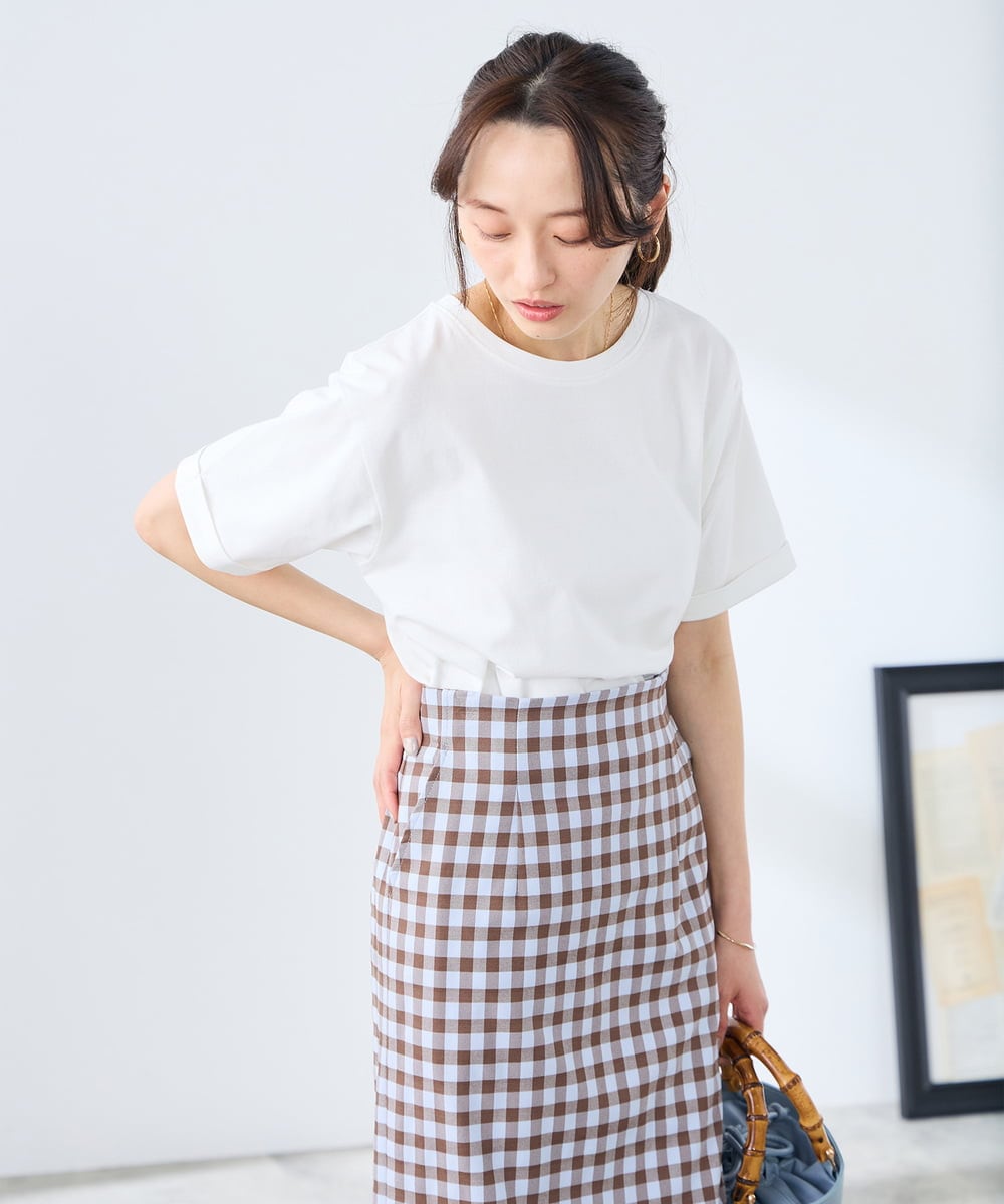 K3KGD30024 a.v.v Elmi(アー・ヴェ・ヴェ) 【低身長サイズ】ロールアップハーフスリーブTシャツ【接触冷感/UVカット/コットン100%】 ライトイエロー