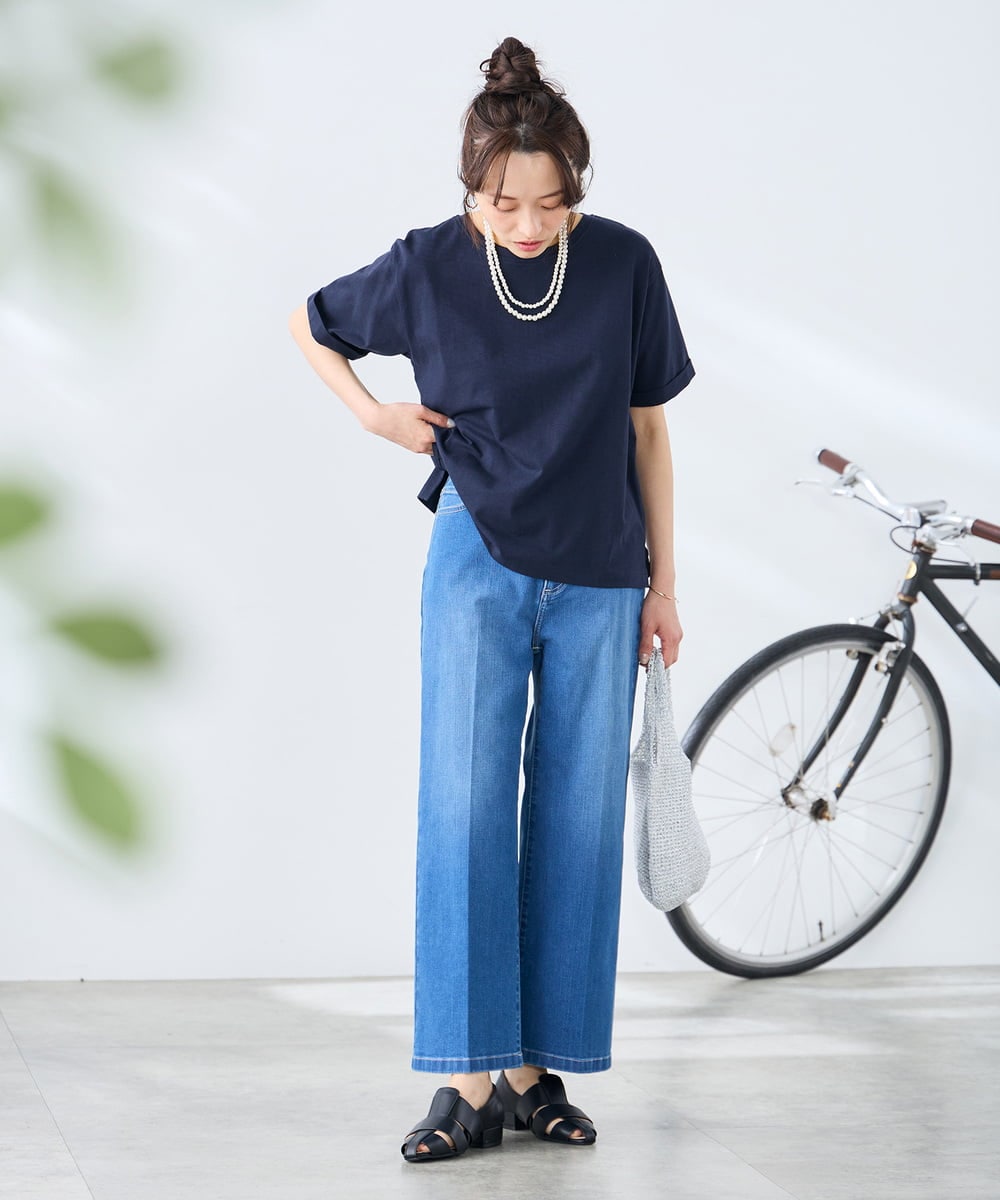 K3KGD30024 a.v.v Elmi(アー・ヴェ・ヴェ) 【低身長サイズ】ロールアップハーフスリーブTシャツ【接触冷感/UVカット/コットン100%】 ライトイエロー