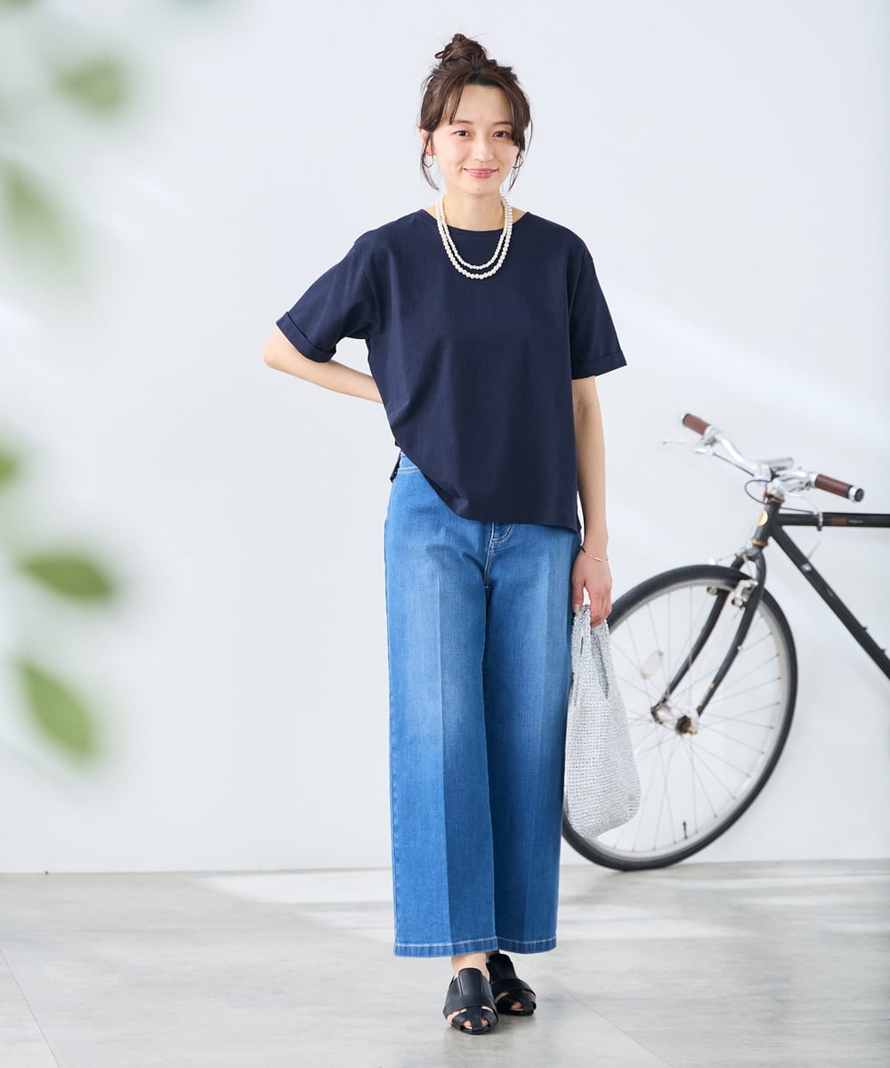 K3KGD30024 a.v.v Elmi(アー・ヴェ・ヴェ) 【低身長サイズ】ロールアップハーフスリーブTシャツ【接触冷感/UVカット/コットン100%】 ライトイエロー