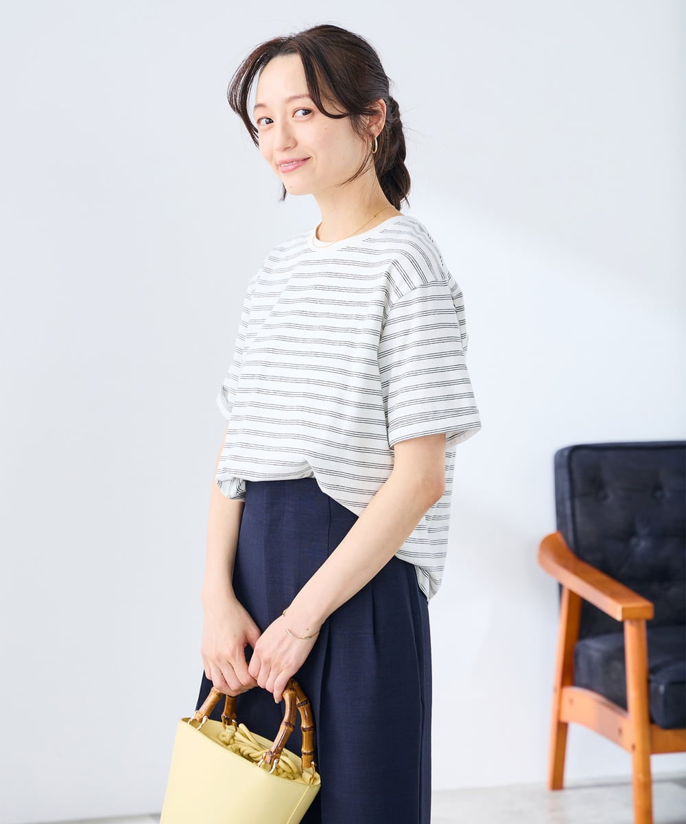 K3KGD30024 a.v.v Elmi(アー・ヴェ・ヴェ) 【低身長サイズ】ロールアップハーフスリーブTシャツ【接触冷感/UVカット/コットン100%】 ライトイエロー