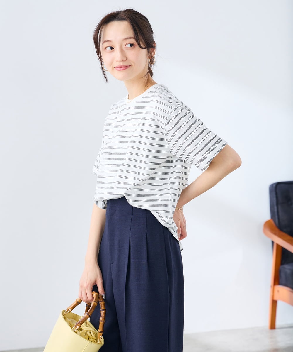 K3KGD30024 a.v.v Elmi(アー・ヴェ・ヴェ) 【低身長サイズ】ロールアップハーフスリーブTシャツ【接触冷感/UVカット/コットン100%】 ライトイエロー