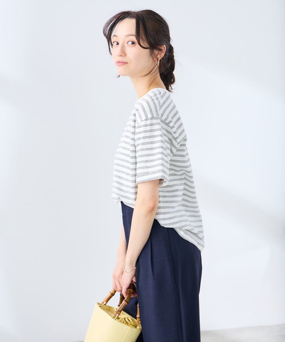 K3KGD30024 a.v.v Elmi(アー・ヴェ・ヴェ) 【低身長サイズ】ロールアップハーフスリーブTシャツ【接触冷感/UVカット/コットン100%】 ライトイエロー