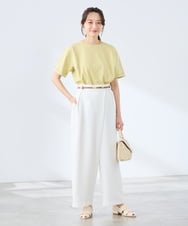 K3KGD30024 a.v.v Elmi(アー・ヴェ・ヴェ) 【低身長サイズ】ロールアップハーフスリーブTシャツ【接触冷感/UVカット/コットン100%】 ライトイエロー