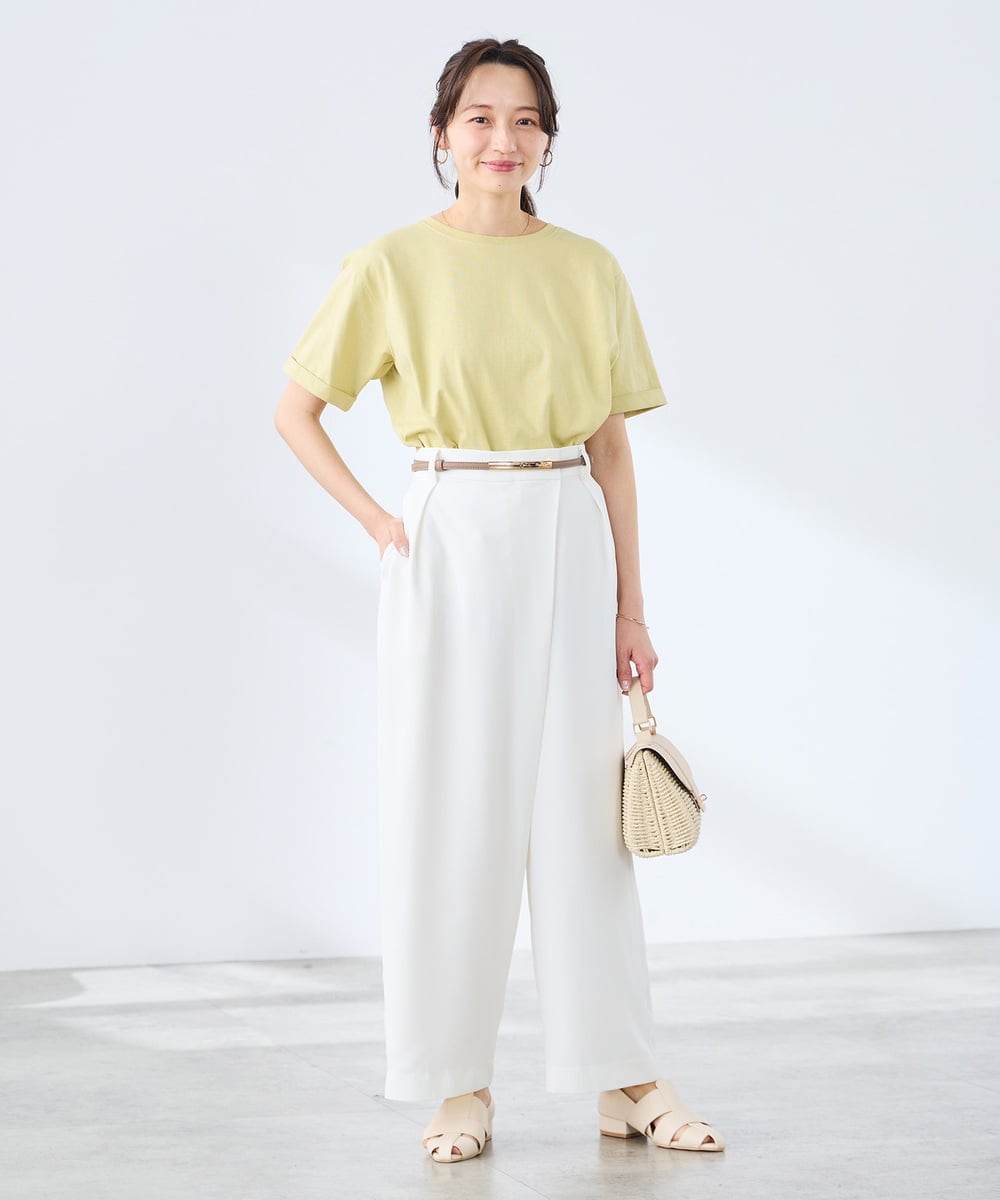 K3KGD30024 a.v.v Elmi(アー・ヴェ・ヴェ) 【低身長サイズ】ロールアップハーフスリーブTシャツ【接触冷感/UVカット/コットン100%】 ライトイエロー