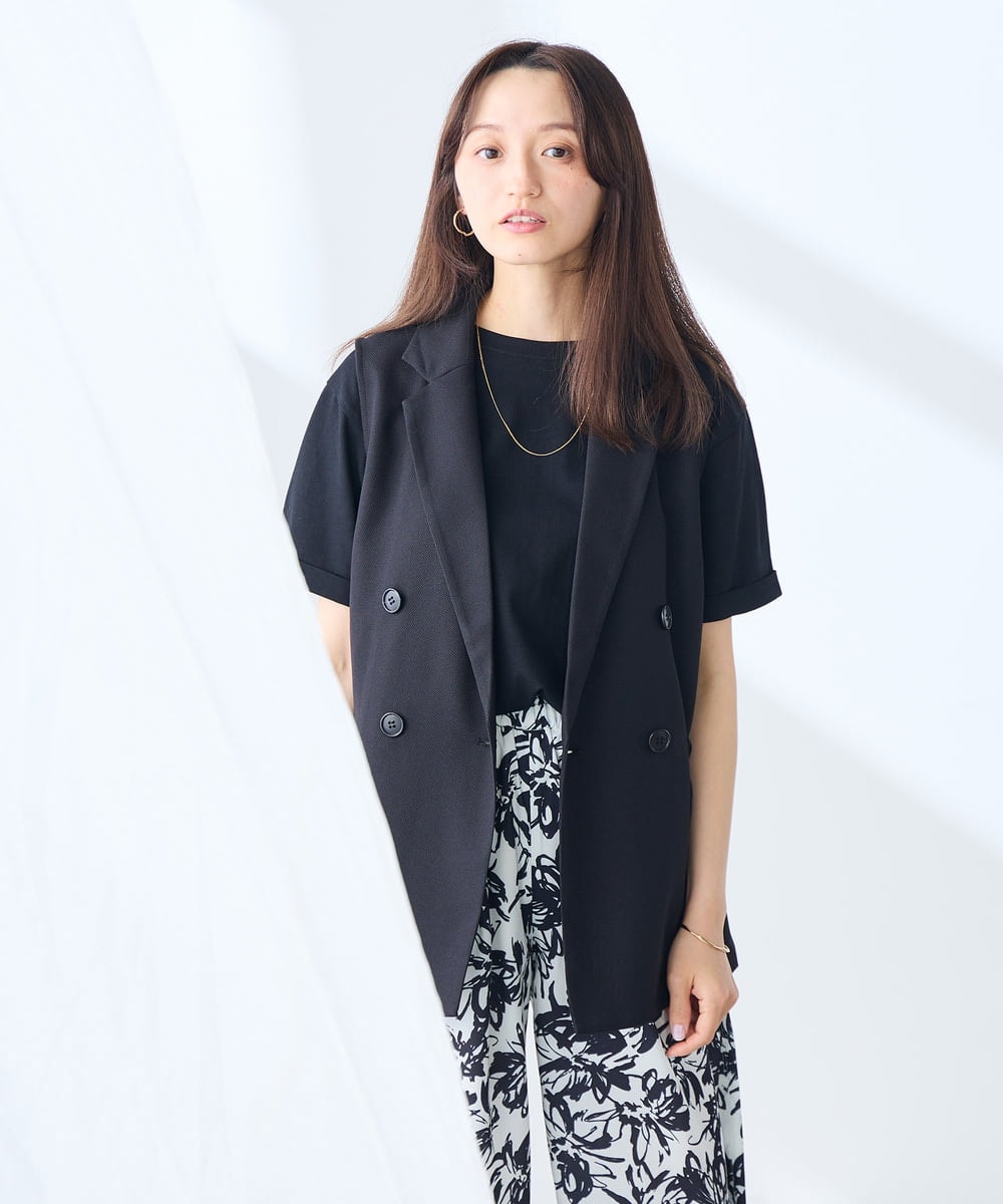 K3KGD30024 a.v.v Elmi(アー・ヴェ・ヴェ) 【低身長サイズ】ロールアップハーフスリーブTシャツ【接触冷感/UVカット/コットン100%】 ライトイエロー