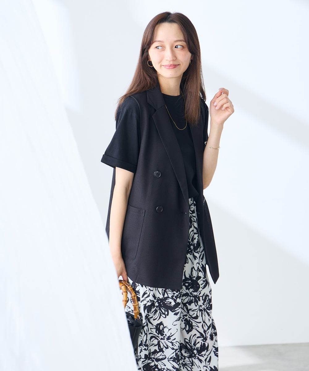 K3KGD30024 a.v.v Elmi(アー・ヴェ・ヴェ) 【低身長サイズ】ロールアップハーフスリーブTシャツ【接触冷感/UVカット/コットン100%】 ライトイエロー