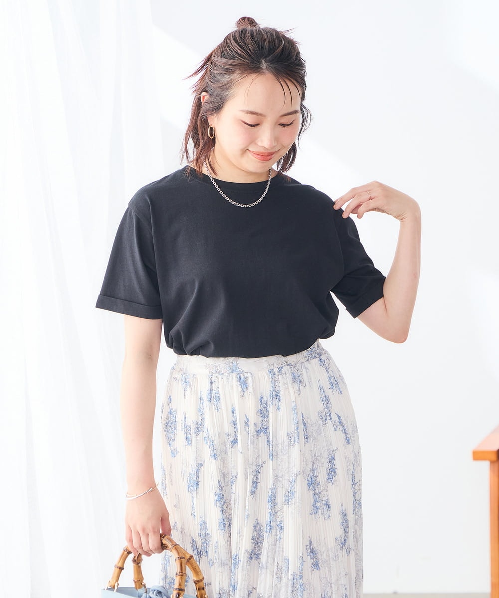 K3KGD30024 a.v.v Elmi(アー・ヴェ・ヴェ) 【低身長サイズ】ロールアップハーフスリーブTシャツ【接触冷感/UVカット/コットン100%】 ライトイエロー