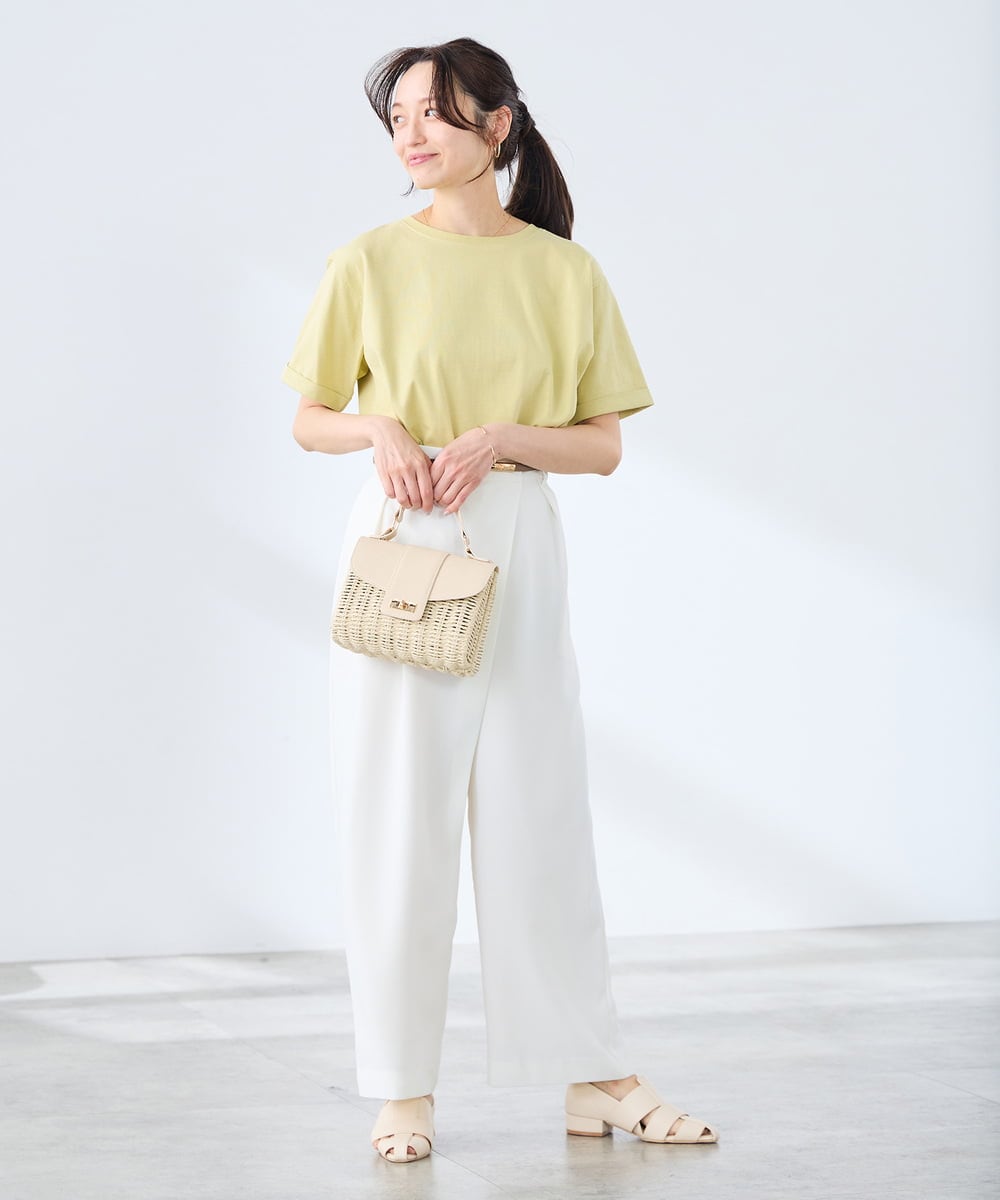 K3KGD30024 a.v.v Elmi(アー・ヴェ・ヴェ) 【低身長サイズ】ロールアップハーフスリーブTシャツ【接触冷感/UVカット/コットン100%】 ライトイエロー