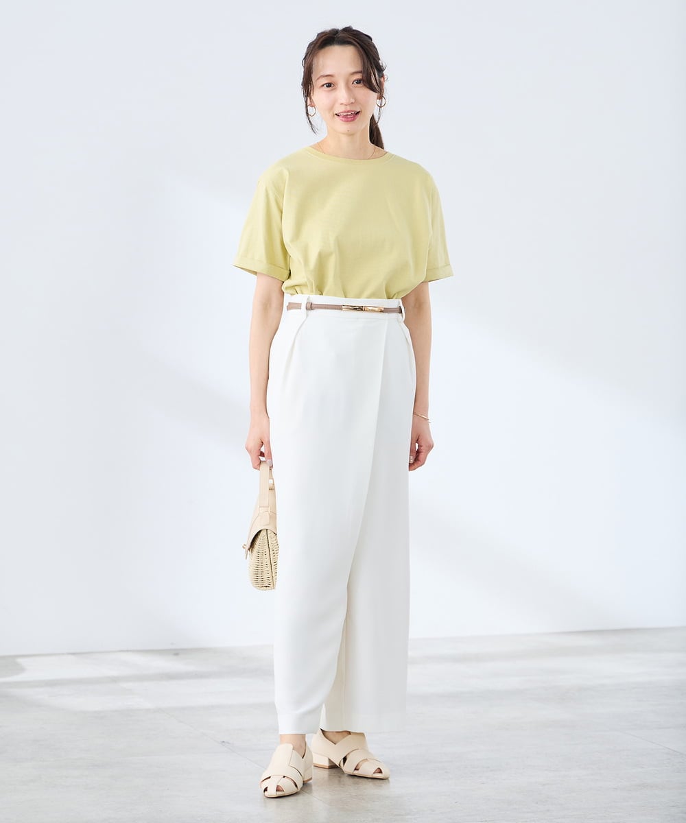 K3KGD30024 a.v.v Elmi(アー・ヴェ・ヴェ) 【低身長サイズ】ロールアップハーフスリーブTシャツ【接触冷感/UVカット/コットン100%】 ライトイエロー