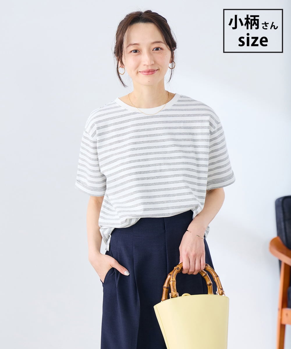 K3KGD30024 a.v.v Elmi(アー・ヴェ・ヴェ) 【低身長サイズ】ロールアップハーフスリーブTシャツ【接触冷感/UVカット/コットン100%】 ボーダー