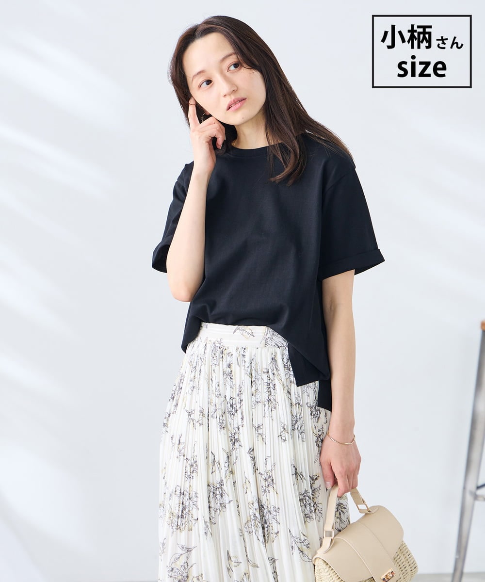 K3KGD30024 a.v.v Elmi(アー・ヴェ・ヴェ) 【低身長サイズ】ロールアップハーフスリーブTシャツ【接触冷感/UVカット/コットン100%】 ブラック