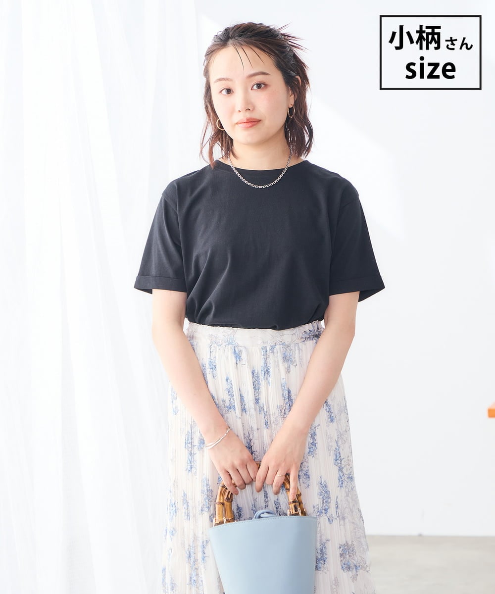 K3KGD30024 a.v.v Elmi(アー・ヴェ・ヴェ) 【低身長サイズ】ロールアップハーフスリーブTシャツ【接触冷感/UVカット/コットン100%】 ブラック