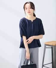 K3KGD32044 a.v.v Elmi(アー・ヴェ・ヴェ) 【低身長サイズ】レースジャガードスリーブトップス ネイビー