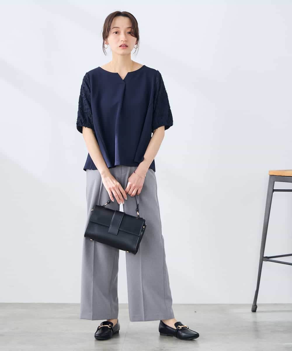 K3KGD32044 a.v.v Elmi(アー・ヴェ・ヴェ) 【低身長サイズ】レースジャガードスリーブトップス ネイビー