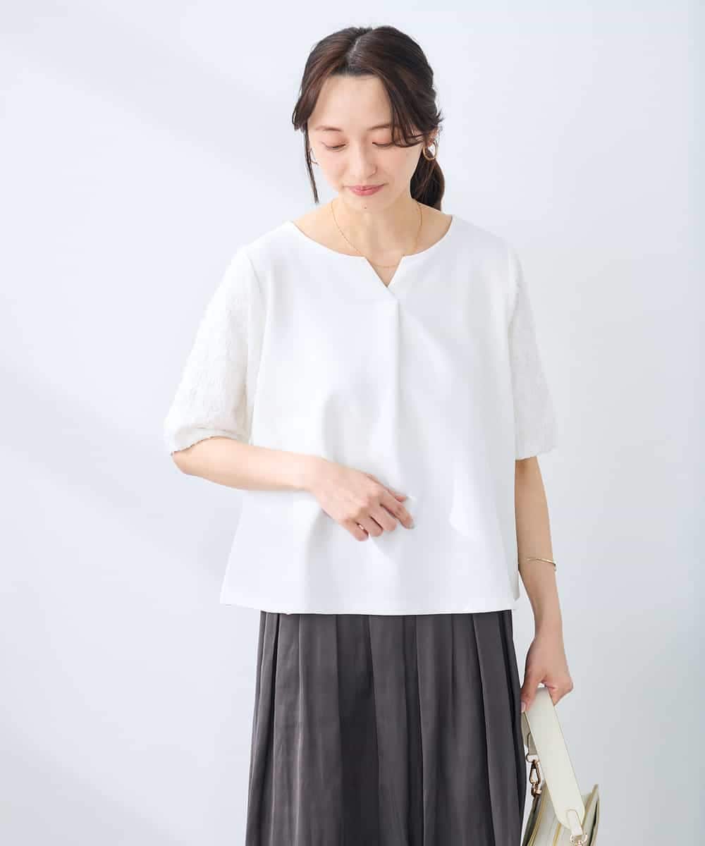 K3KGD32044 a.v.v Elmi(アー・ヴェ・ヴェ) 【低身長サイズ】レースジャガードスリーブトップス ネイビー