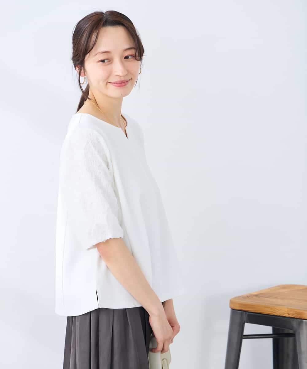 K3KGD32044 a.v.v Elmi(アー・ヴェ・ヴェ) 【低身長サイズ】レースジャガードスリーブトップス ネイビー