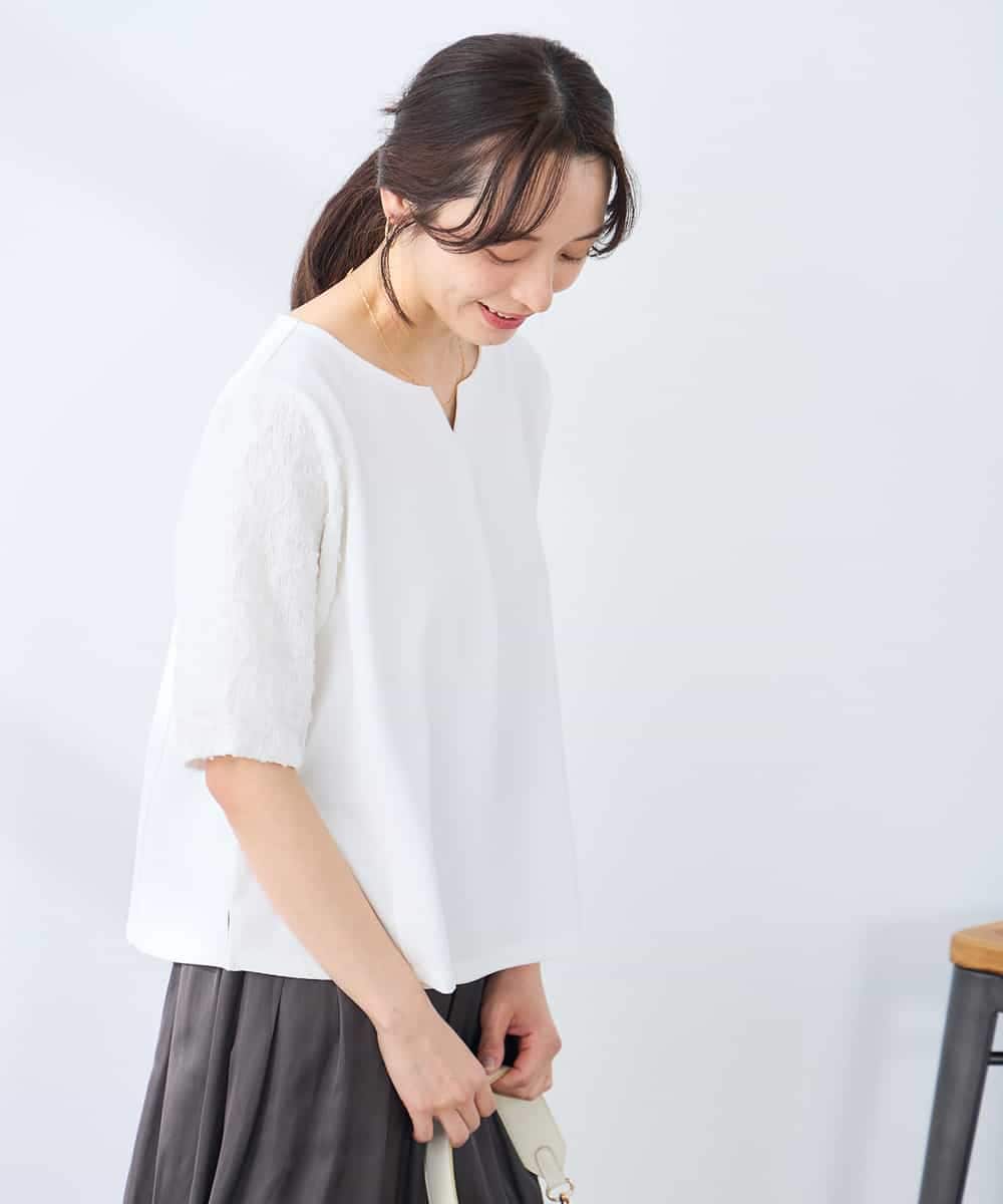 K3KGD32044 a.v.v Elmi(アー・ヴェ・ヴェ) 【低身長サイズ】レースジャガードスリーブトップス ネイビー