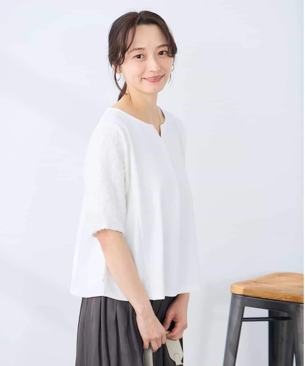 K3KGD32044 a.v.v Elmi(アー・ヴェ・ヴェ) 【低身長サイズ】レースジャガードスリーブトップス ネイビー