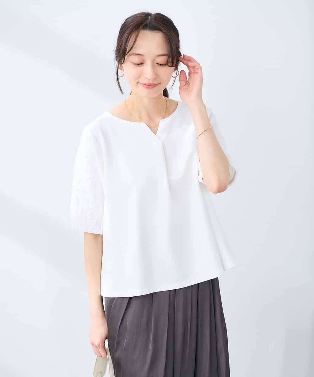 K3KGD32044 a.v.v Elmi(アー・ヴェ・ヴェ) 【低身長サイズ】レースジャガードスリーブトップス ネイビー