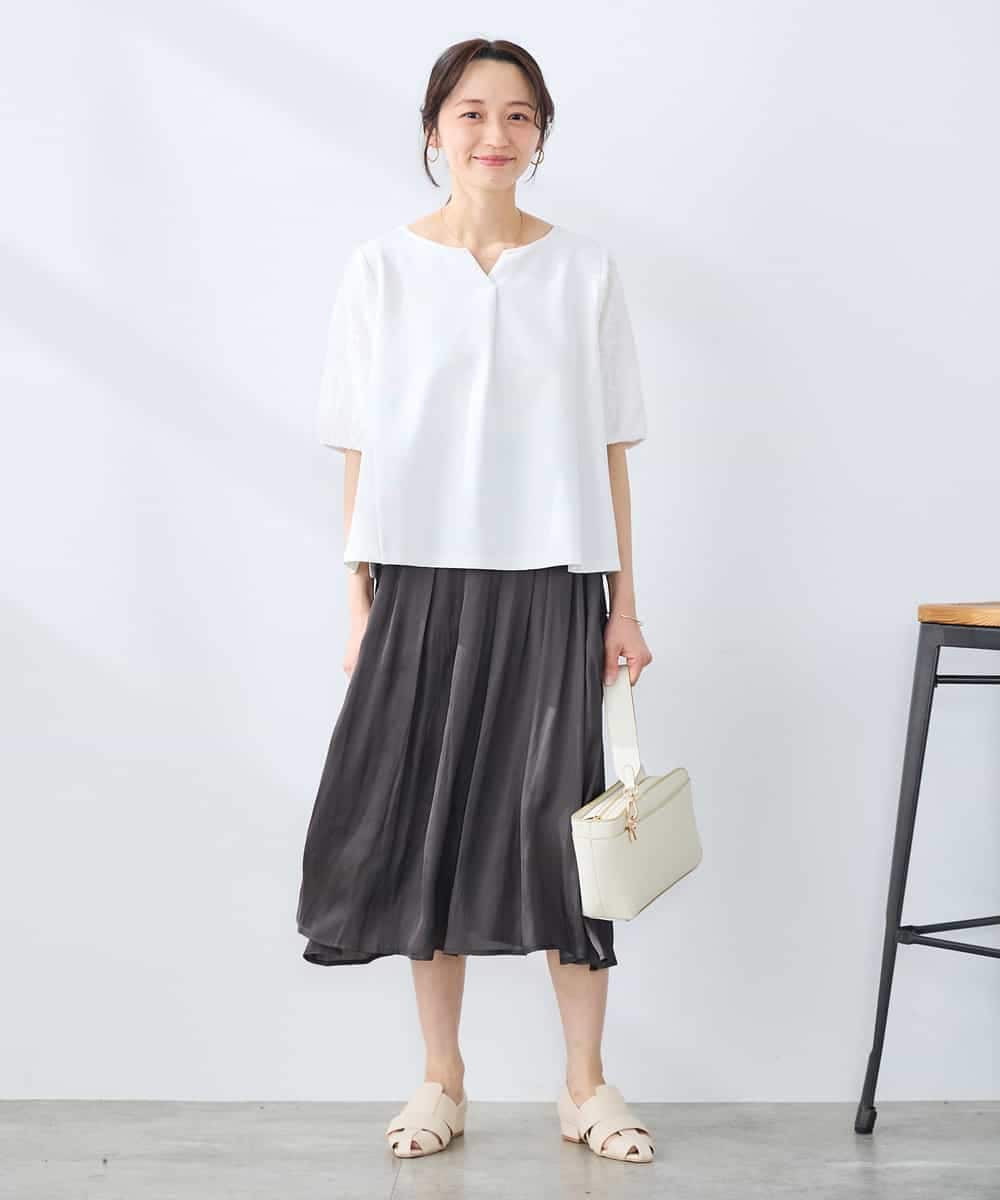 K3KGD32044 a.v.v Elmi(アー・ヴェ・ヴェ) 【低身長サイズ】レースジャガードスリーブトップス ネイビー