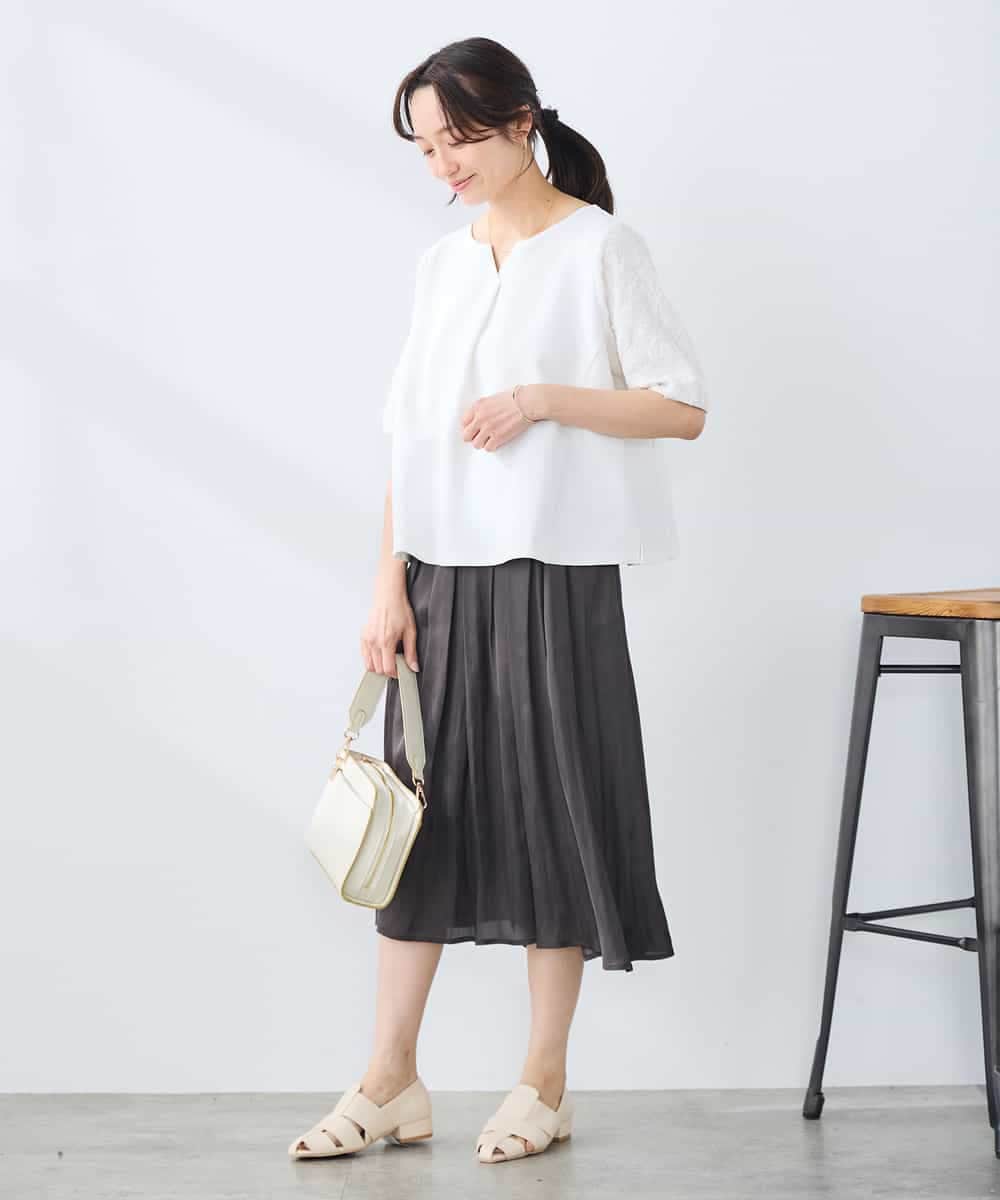 K3KGD32044 a.v.v Elmi(アー・ヴェ・ヴェ) 【低身長サイズ】レースジャガードスリーブトップス ネイビー