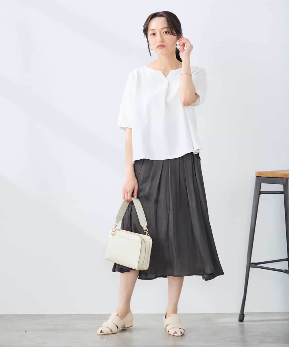 K3KGD32044 a.v.v Elmi(アー・ヴェ・ヴェ) 【低身長サイズ】レースジャガードスリーブトップス ネイビー