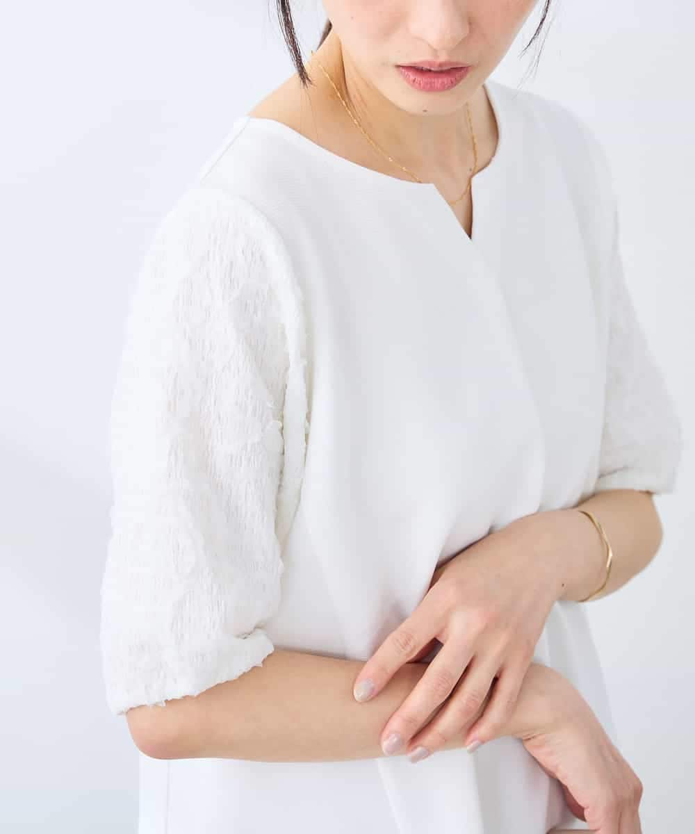 K3KGD32044 a.v.v Elmi(アー・ヴェ・ヴェ) 【低身長サイズ】レースジャガードスリーブトップス ネイビー