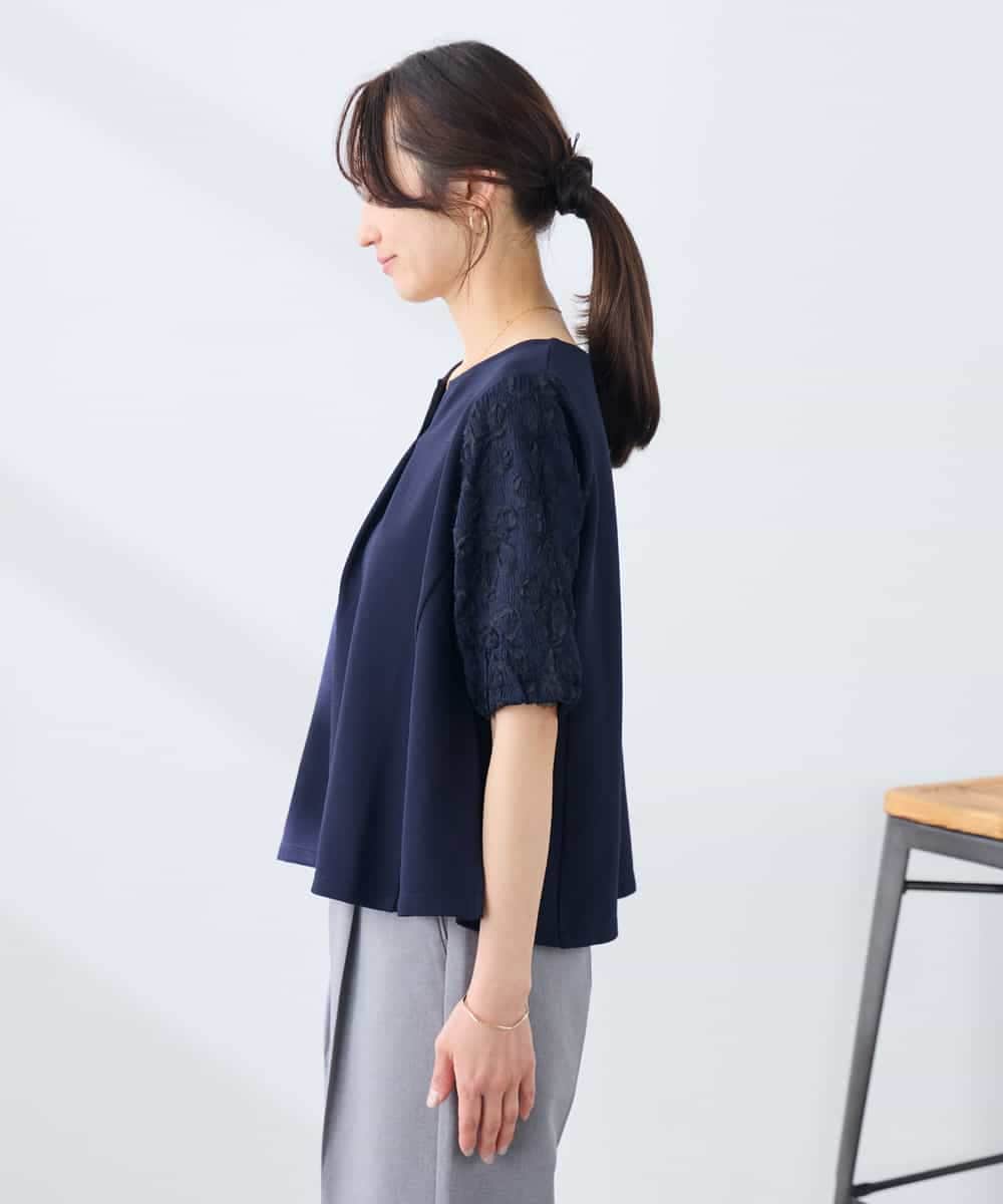 K3KGD32044 a.v.v Elmi(アー・ヴェ・ヴェ) 【低身長サイズ】レースジャガードスリーブトップス ネイビー