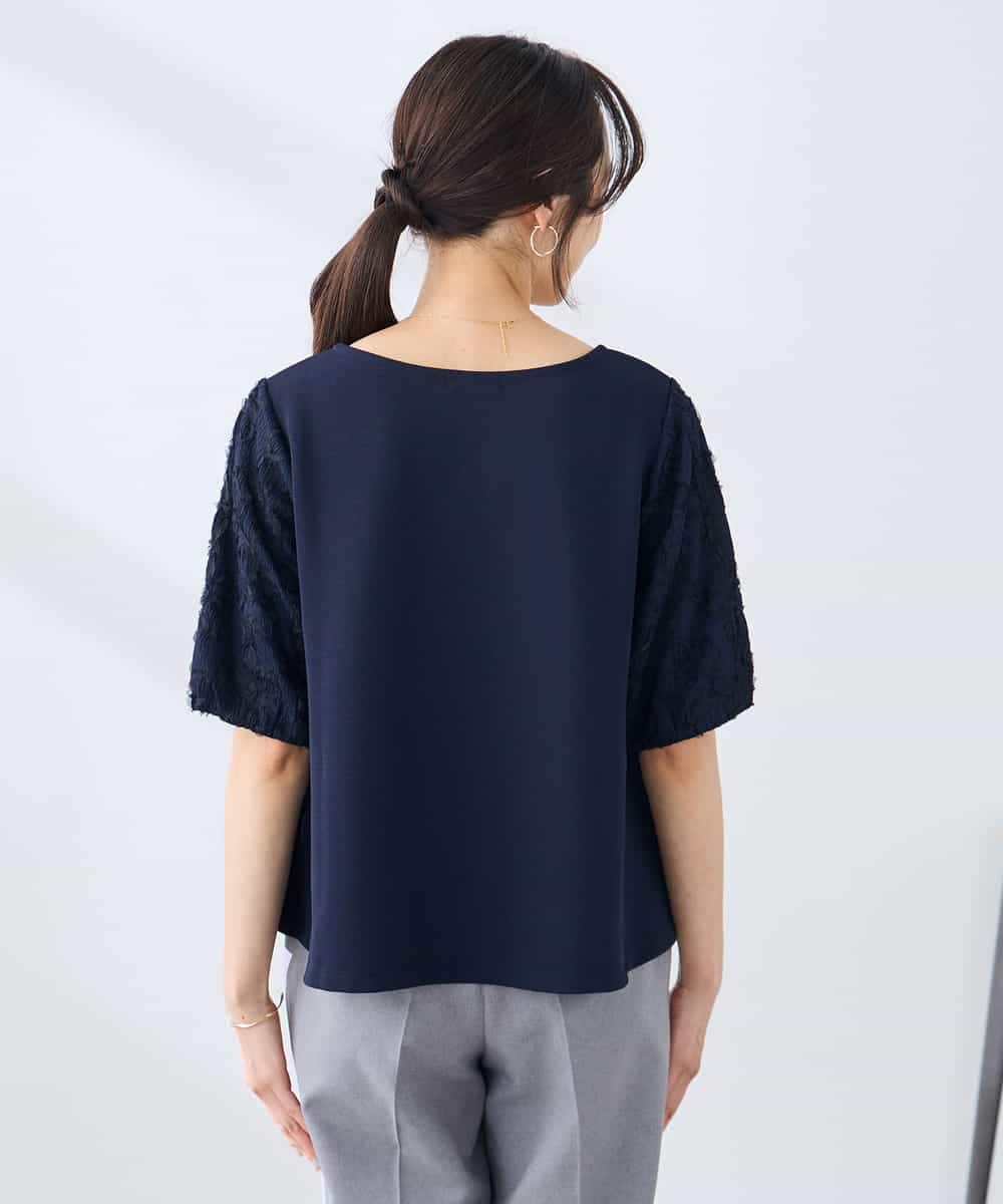 K3KGD32044 a.v.v Elmi(アー・ヴェ・ヴェ) 【低身長サイズ】レースジャガードスリーブトップス ネイビー