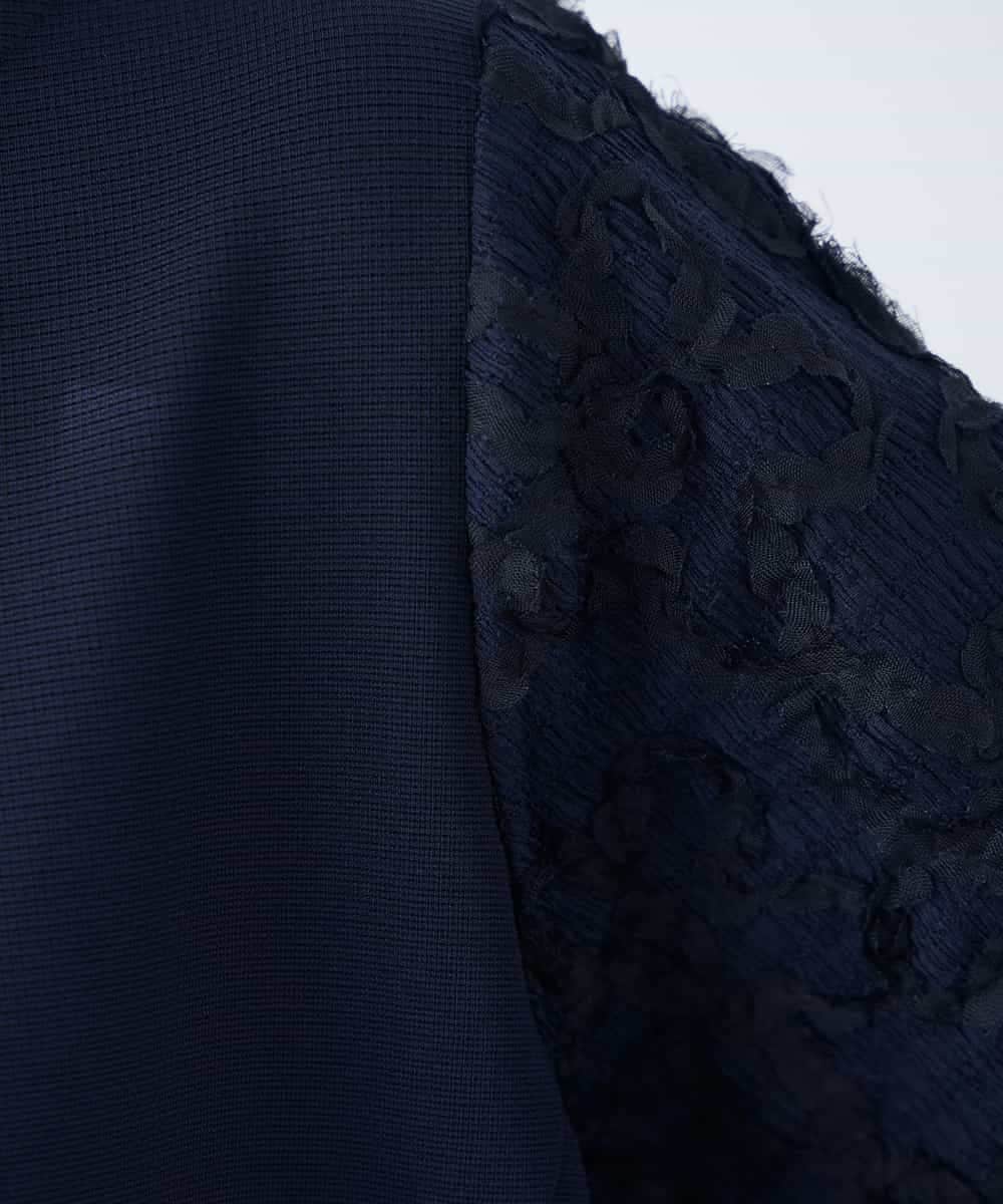 K3KGD32044 a.v.v Elmi(アー・ヴェ・ヴェ) 【低身長サイズ】レースジャガードスリーブトップス ネイビー