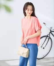 K3KGD37035 a.v.v Elmi(アー・ヴェ・ヴェ) 【低身長サイズ】タックドルマンスリーブカットソー【接触冷感/UVカット/コットン 100%】 オレンジ