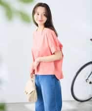 K3KGD37035 a.v.v Elmi(アー・ヴェ・ヴェ) 【低身長サイズ】タックドルマンスリーブカットソー【接触冷感/UVカット/コットン 100%】 オレンジ