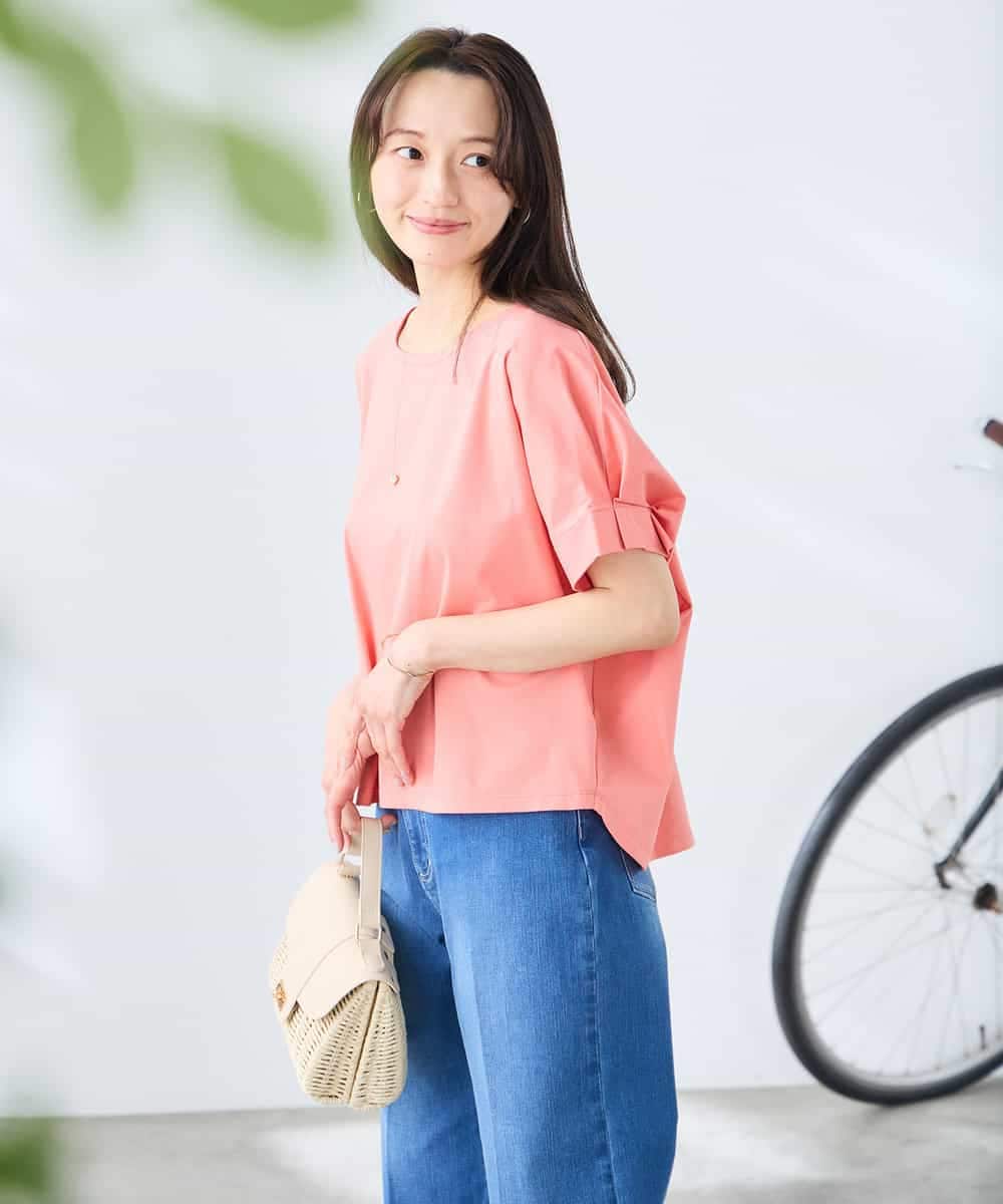 K3KGD37035 a.v.v Elmi(アー・ヴェ・ヴェ) 【低身長サイズ】タックドルマンスリーブカットソー【接触冷感/UVカット/コットン 100%】 オレンジ