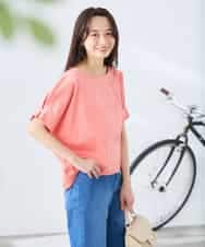 K3KGD37035 a.v.v Elmi(アー・ヴェ・ヴェ) 【低身長サイズ】タックドルマンスリーブカットソー【接触冷感/UVカット/コットン 100%】 オレンジ