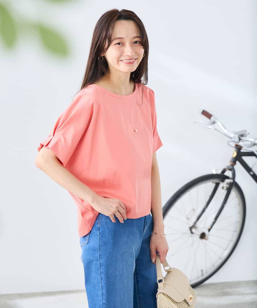 K3KGD37035 a.v.v Elmi(アー・ヴェ・ヴェ) 【低身長サイズ】タックドルマンスリーブカットソー【接触冷感/UVカット/コットン 100%】 オレンジ