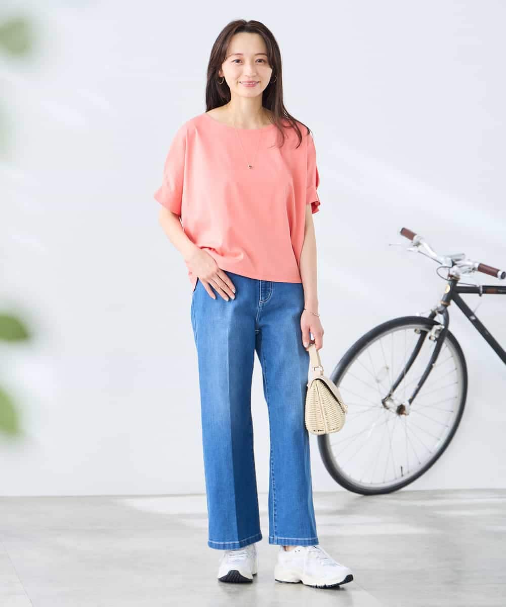 K3KGD37035 a.v.v Elmi(アー・ヴェ・ヴェ) 【低身長サイズ】タックドルマンスリーブカットソー【接触冷感/UVカット/コットン 100%】 オレンジ