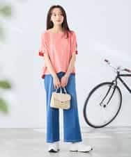 K3KGD37035 a.v.v Elmi(アー・ヴェ・ヴェ) 【低身長サイズ】タックドルマンスリーブカットソー【接触冷感/UVカット/コットン 100%】 オレンジ