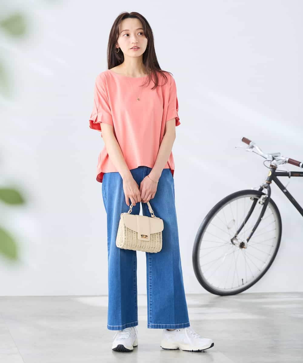 K3KGD37035 a.v.v Elmi(アー・ヴェ・ヴェ) 【低身長サイズ】タックドルマンスリーブカットソー【接触冷感/UVカット/コットン 100%】 オレンジ