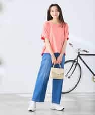 K3KGD37035 a.v.v Elmi(アー・ヴェ・ヴェ) 【低身長サイズ】タックドルマンスリーブカットソー【接触冷感/UVカット/コットン 100%】 オレンジ