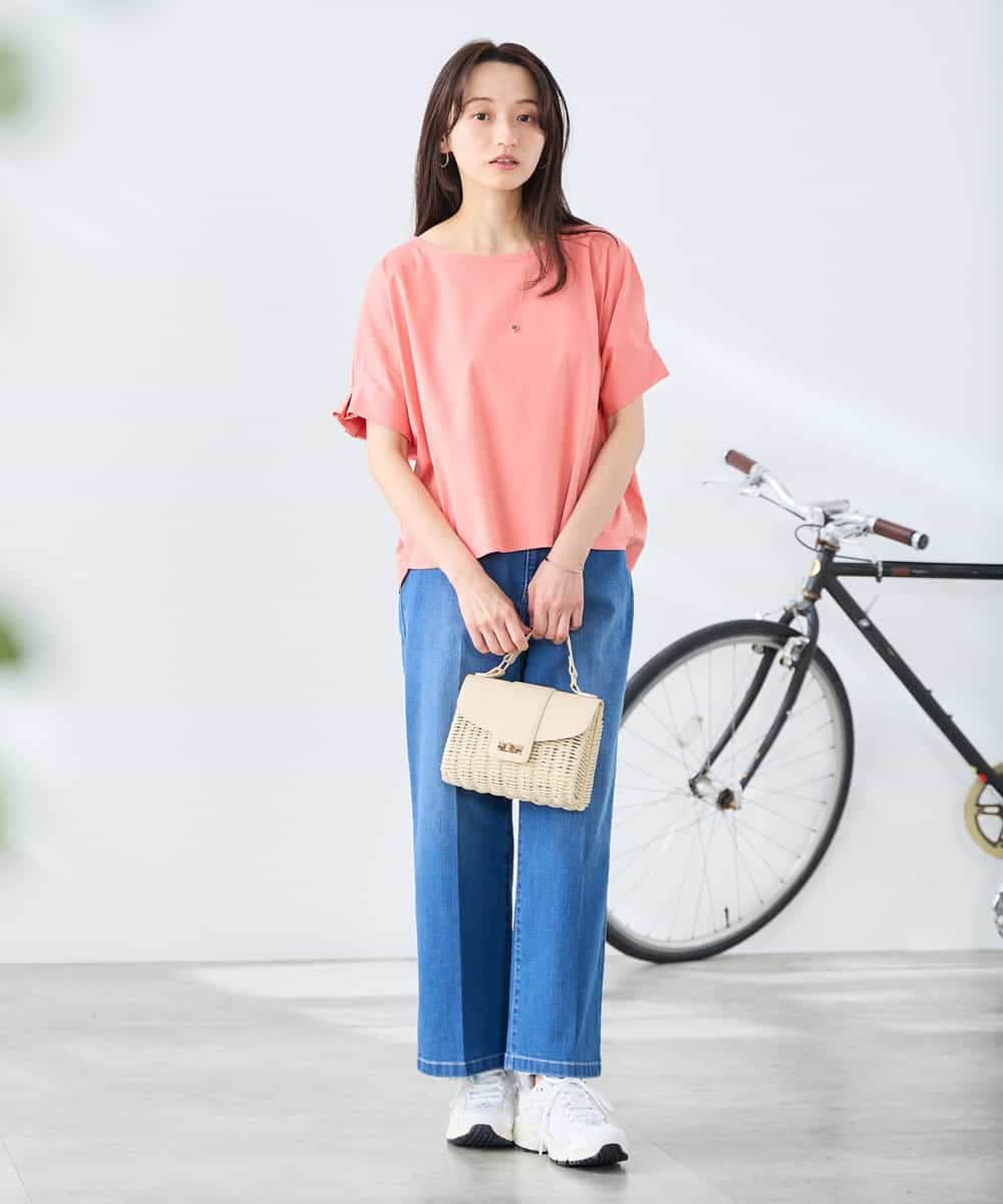 K3KGD37035 a.v.v Elmi(アー・ヴェ・ヴェ) 【低身長サイズ】タックドルマンスリーブカットソー【接触冷感/UVカット/コットン 100%】 オレンジ