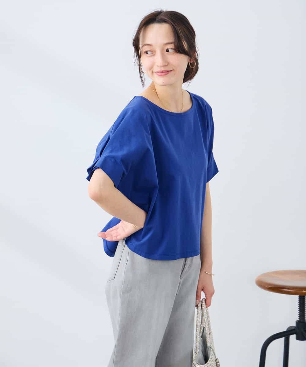 K3KGD37035 a.v.v Elmi(アー・ヴェ・ヴェ) 【低身長サイズ】タックドルマンスリーブカットソー【接触冷感/UVカット/コットン 100%】 オレンジ